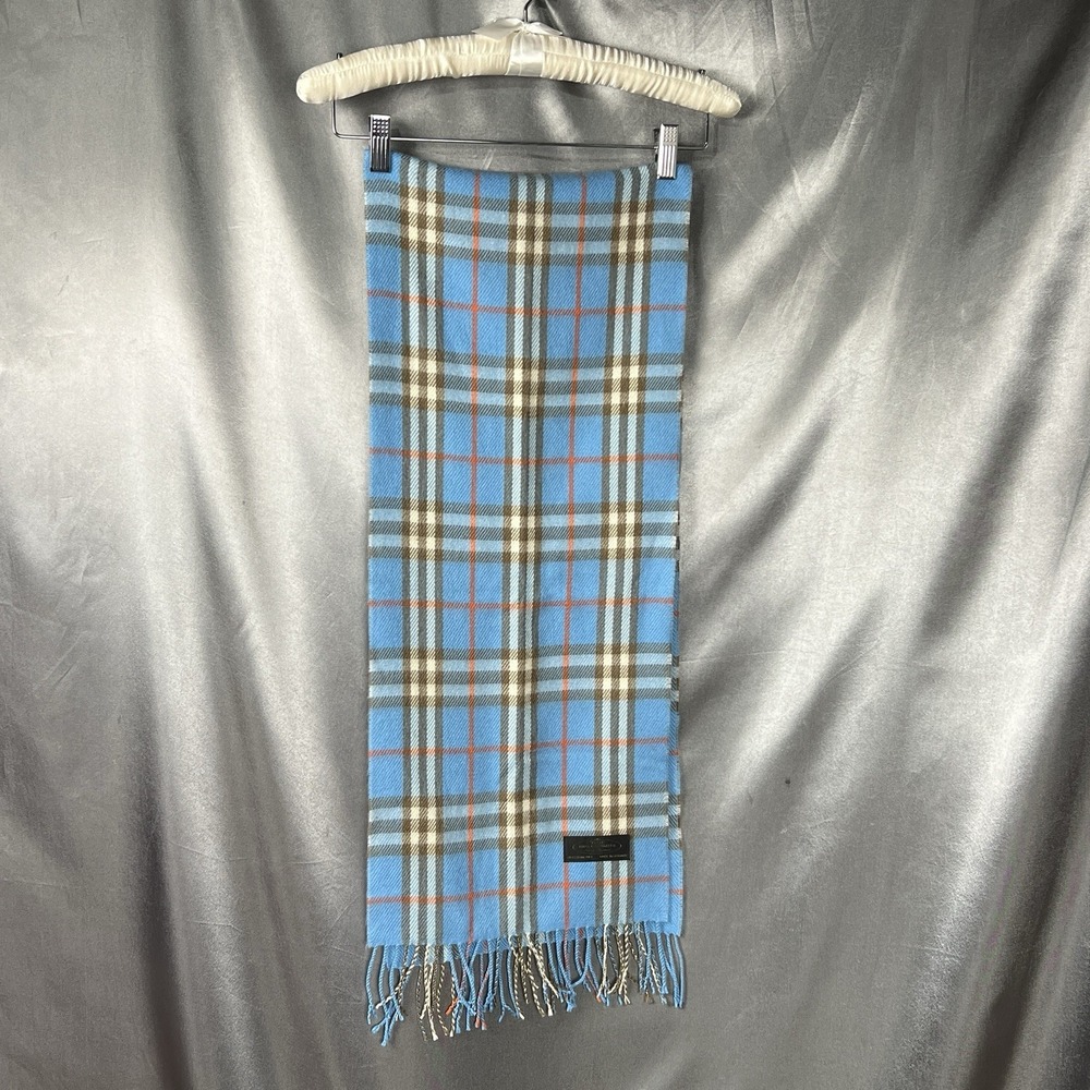 Hand Tailored 100% Cashmere Fringe Scarf Tartan Blue/ Brown / Orange Germany VTG - Picture 2 of 8
